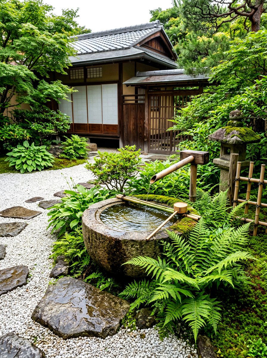 Japanese tsukubai basin - 30 courtyard fountain ideas