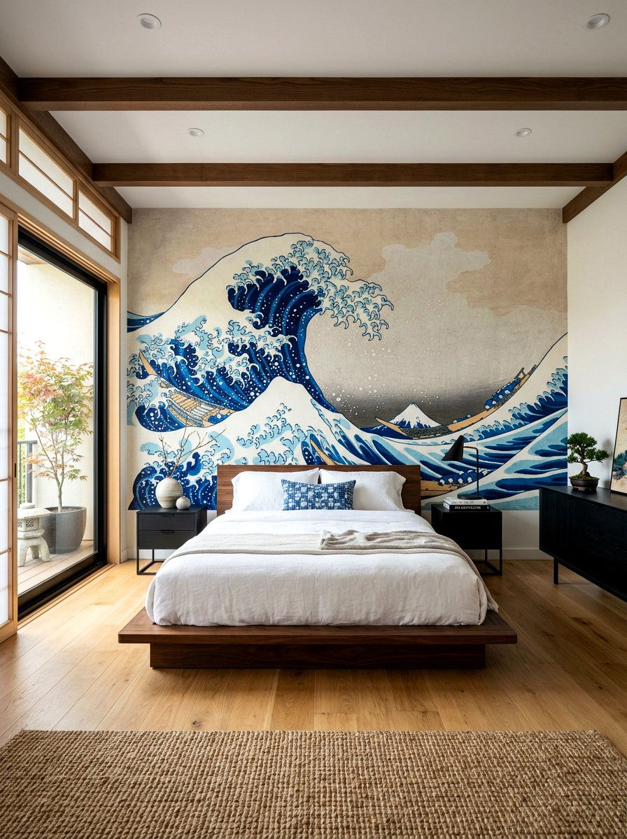 Japanese wave wall mural - 30 mural wall ideas
