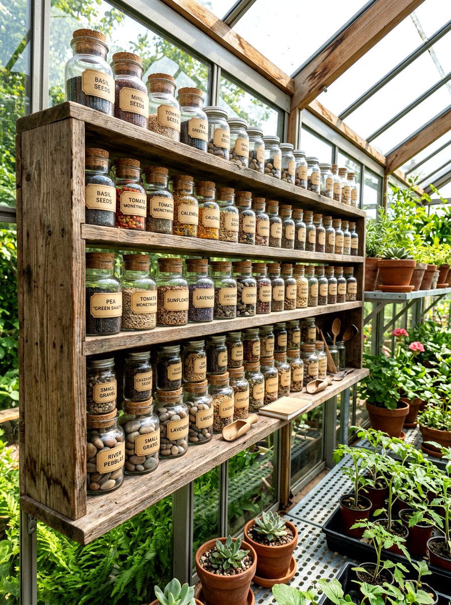 Jar storage - 30 greenhouse storage ideas