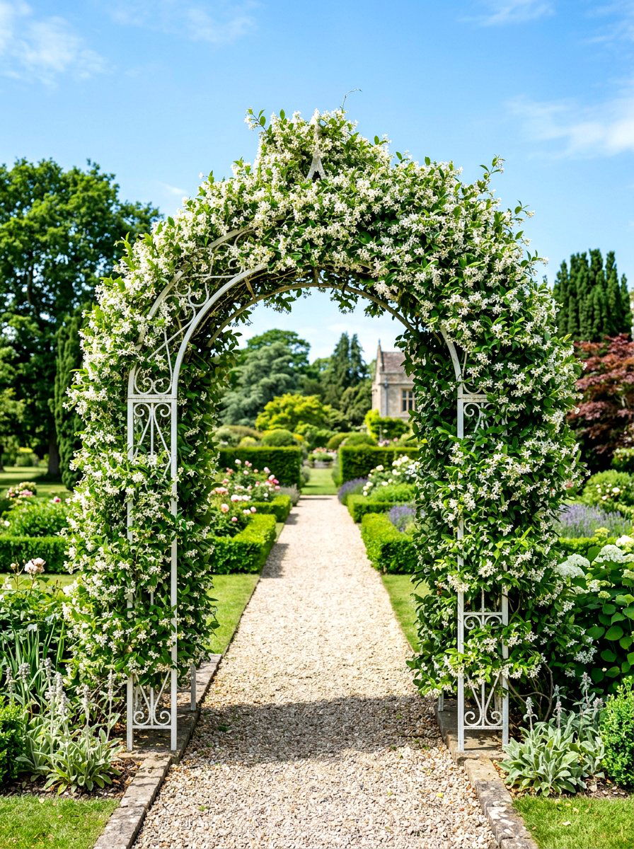 Jasmine White Flower Archway - 30 climbing archway ideas