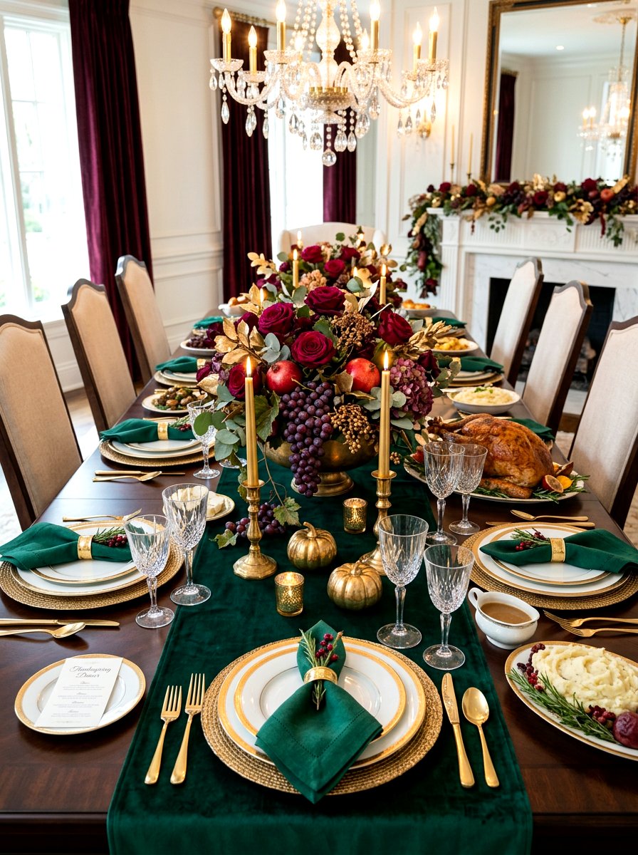 Jewel tone thanksgiving table - 30 Thanksgiving brunch table ideas
