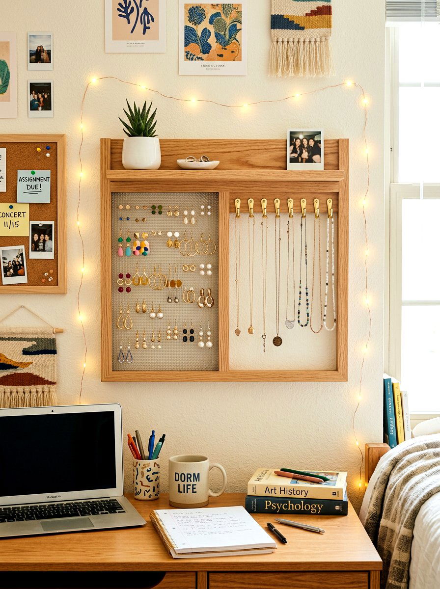 Jewelry Wall Rack - 30 dorm storage ideas