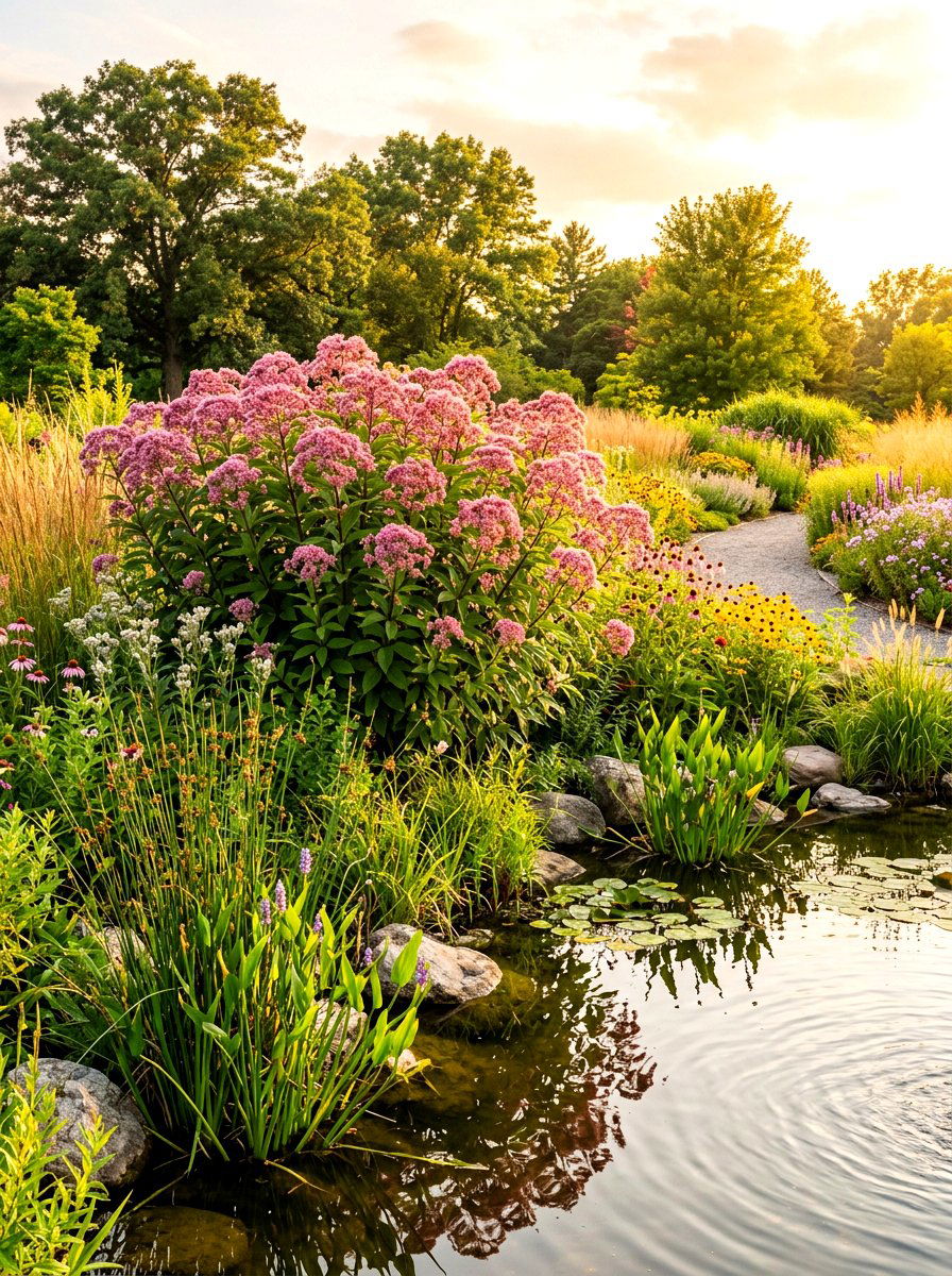 Joe Pye Weed Pond Edge Planting - 30 pond edge planting ideas