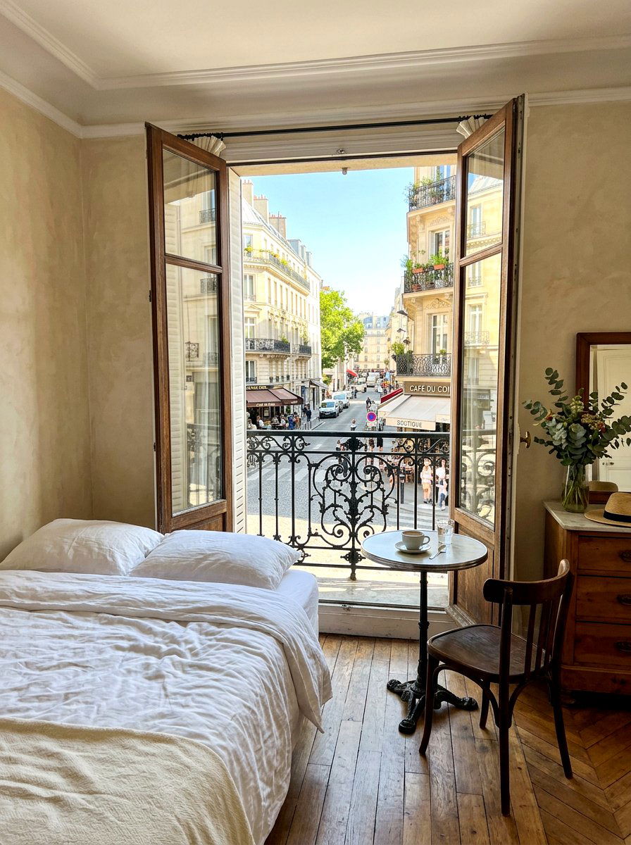 Juliette balcony bedroom view - 30 Paris apartment bedroom ideas