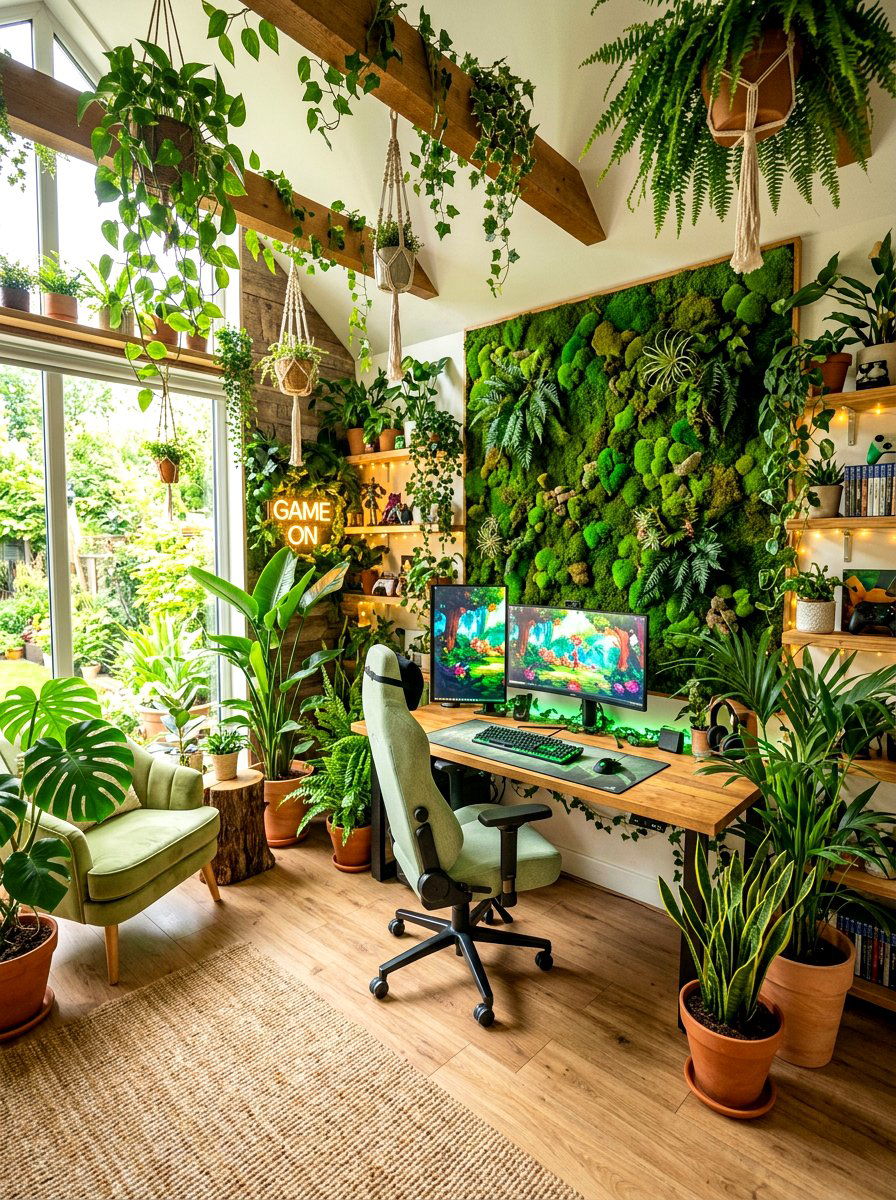 Jungle Greenery Gaming Room - 30 game room ideas