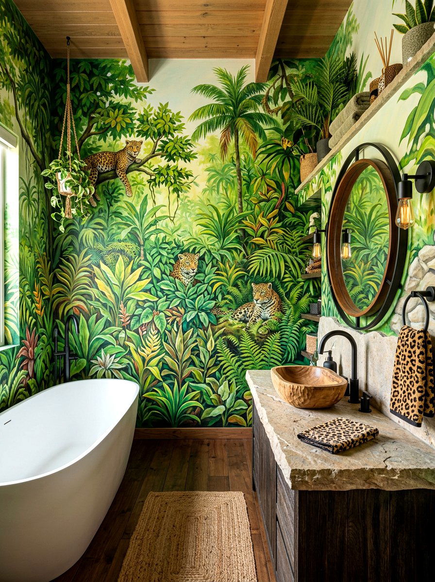 Jungle Safari Mural Bathroom - 30 murals in powder room ideas