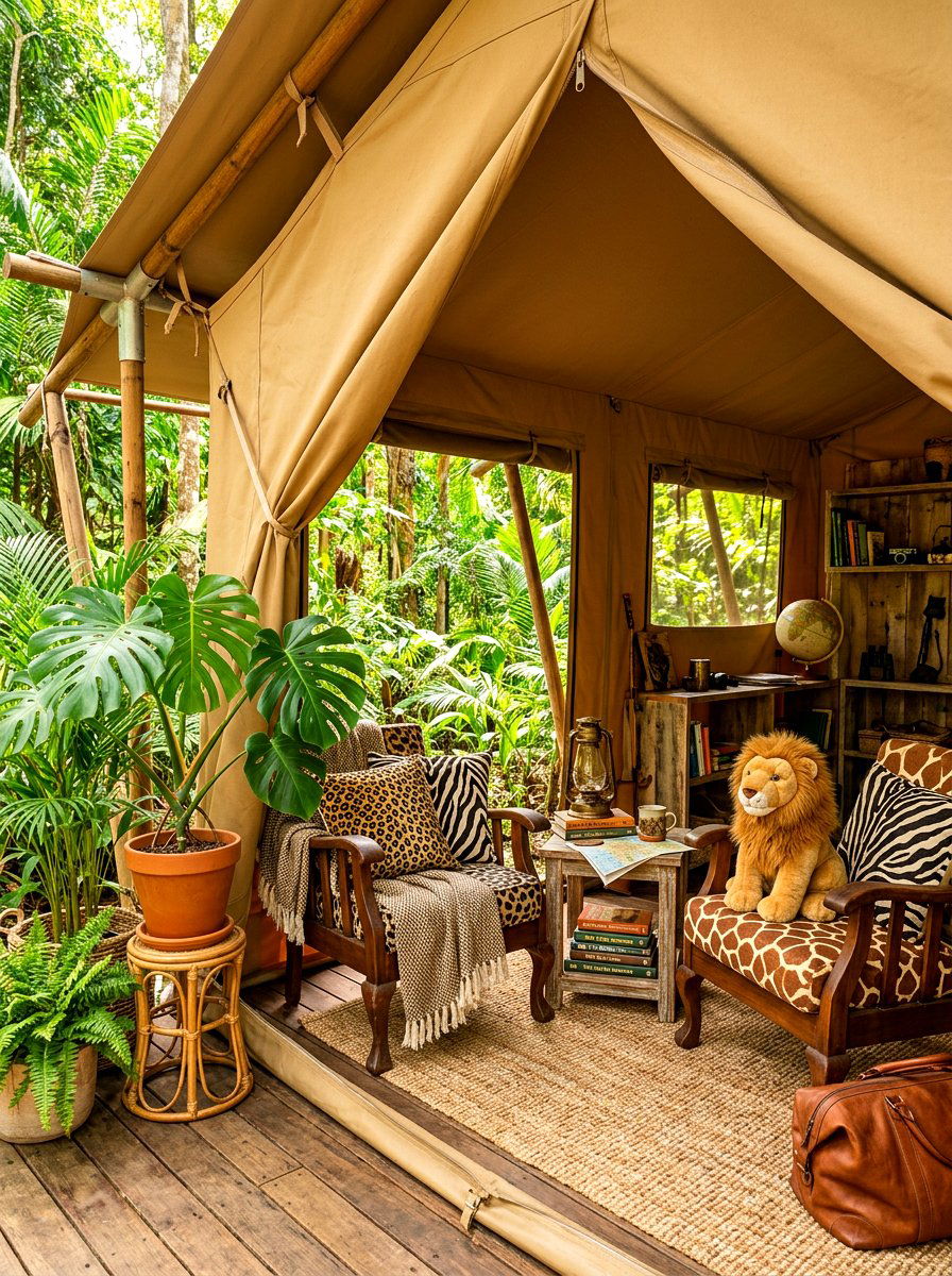 Jungle Safari Reading Nook - 30 kids tent reading nook ideas