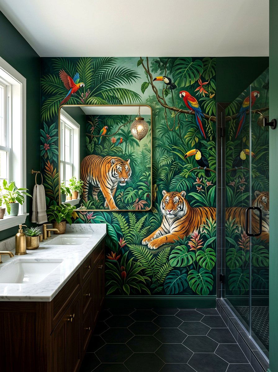 Jungle animal bathroom mural - 30 mural bathroom ideas