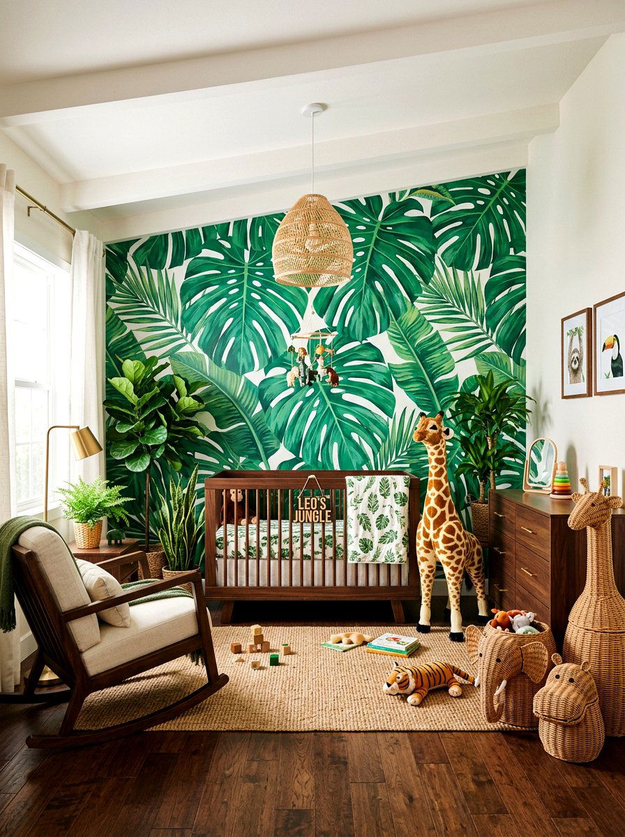 Jungle leaf nursery wallpaper - 30 nursery wallpaper ideas