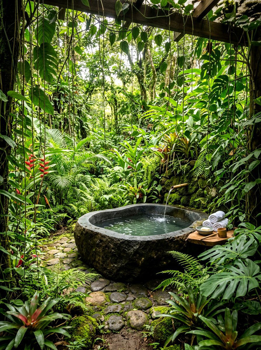 Jungle theme outdoor tub - 30 outdoor bath ideas