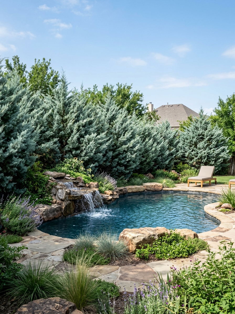 Juniper Privacy Border - 30 pool privacy hedge ideas