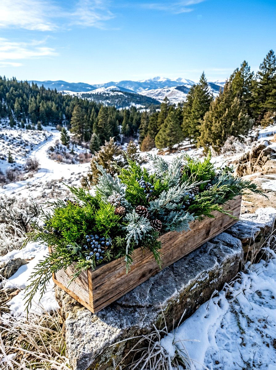 Juniper Winter Box - 30 winter container garden ideas