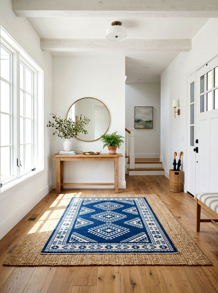 Jute And Patterned Entryway Rug - 30 entrance rug layering ideas