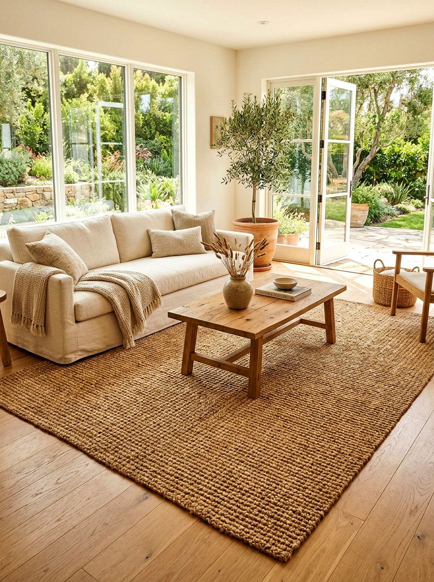 Jute Area Rug - 30 Japandi living room ideas