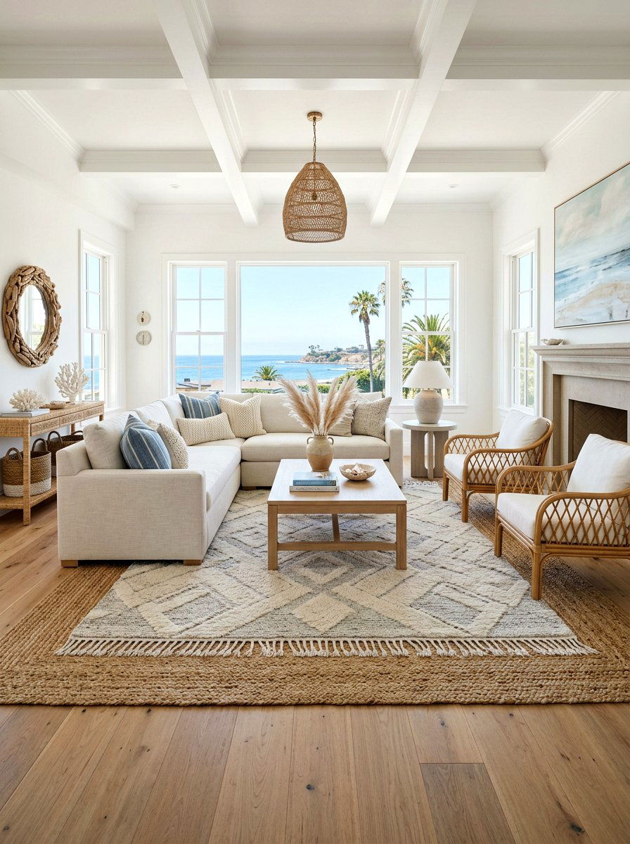 Jute Area Rug - 30 layered texture living room ideas