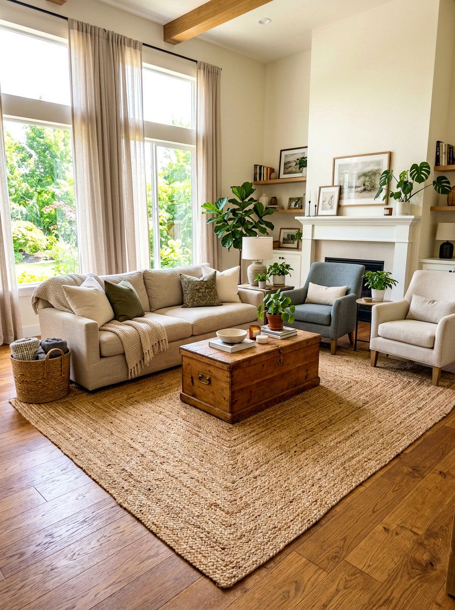 Jute Area Rug - 30 rustic living room ideas