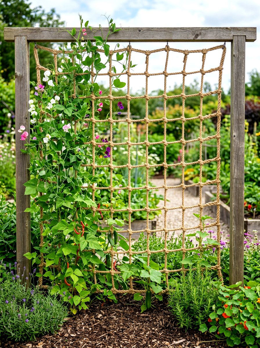 Jute Rope Net - 30 vegetable garden trellis ideas