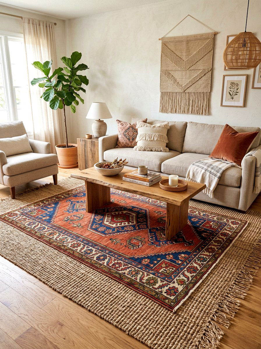 Jute Rug Layering - 30 California casual living room ideas