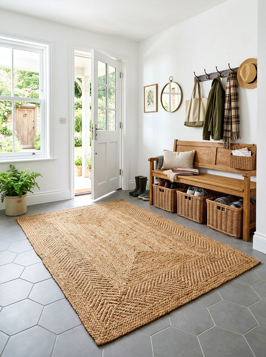 Jute Rug Mudroom - 30 biophilic interior design ideas