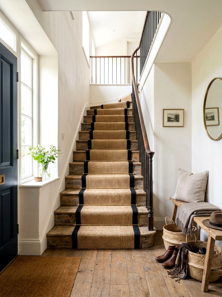 Jute Stair Runner - 30 vintage stair carpet ideas