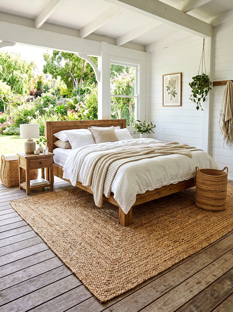 Jute area rug - 30 farmhouse bedroom ideas