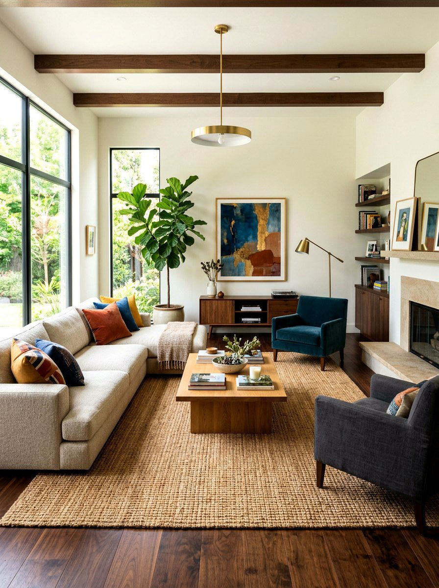 Jute area rug living room - 30 Tuscan revival living room ideas