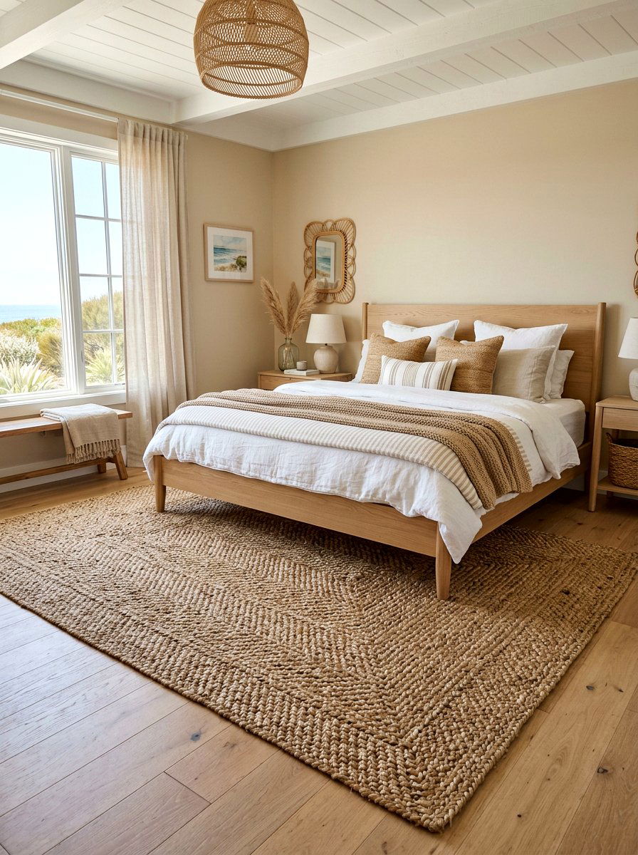 Jute rug bedroom - 30 coastal prep bedroom ideas
