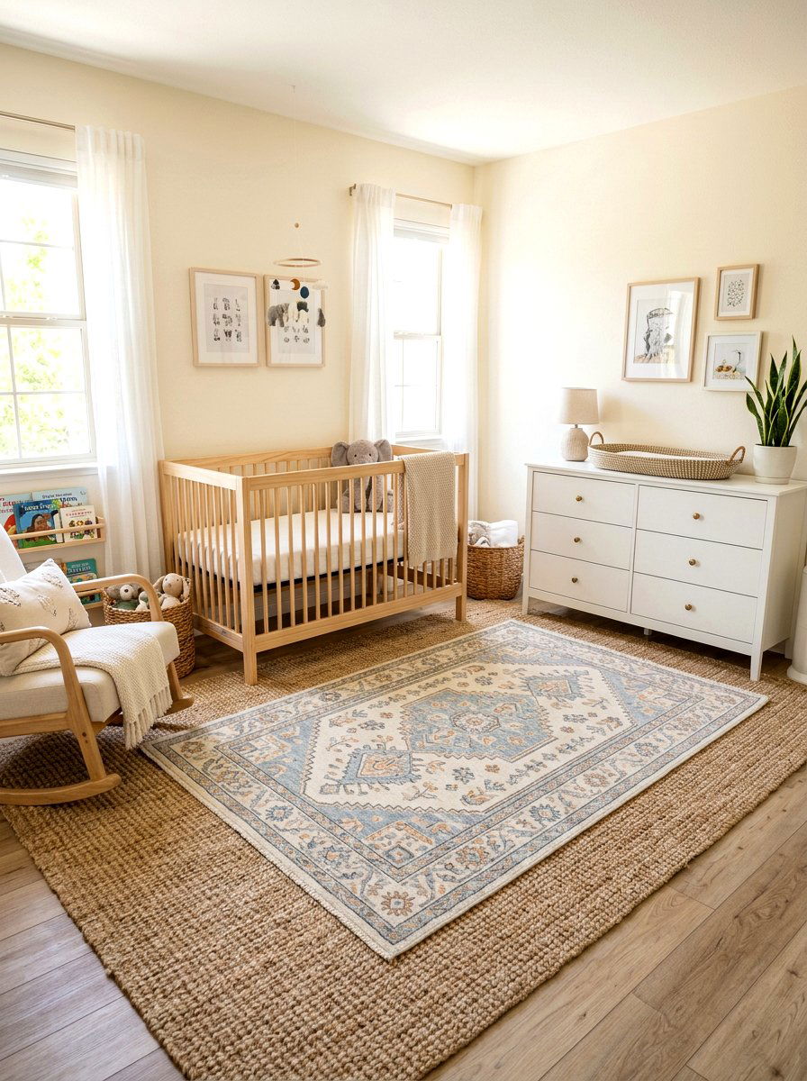 Jute rug layering nursery - 30 boho nursery ideas