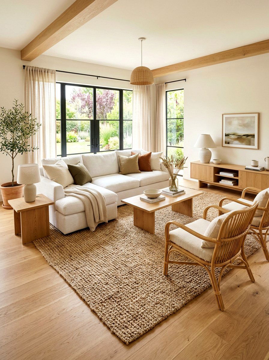 Jute rug living room - 30 organic modern living room ideas