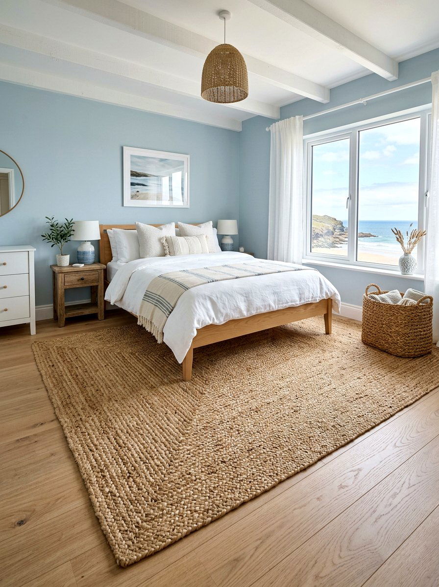 Jute rug seaside bedroom - 30 beach cottage bedroom ideas