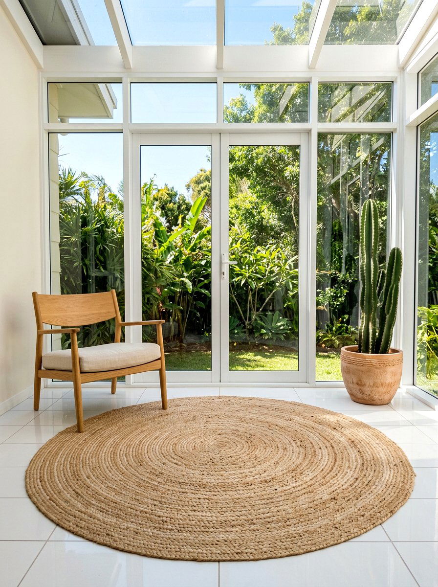 Jute rug sunroom - 30 boho sunroom ideas
