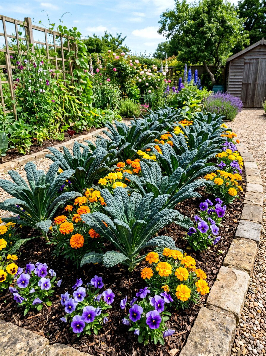 Kale And Flower Garden - 30 edible landscaping ideas