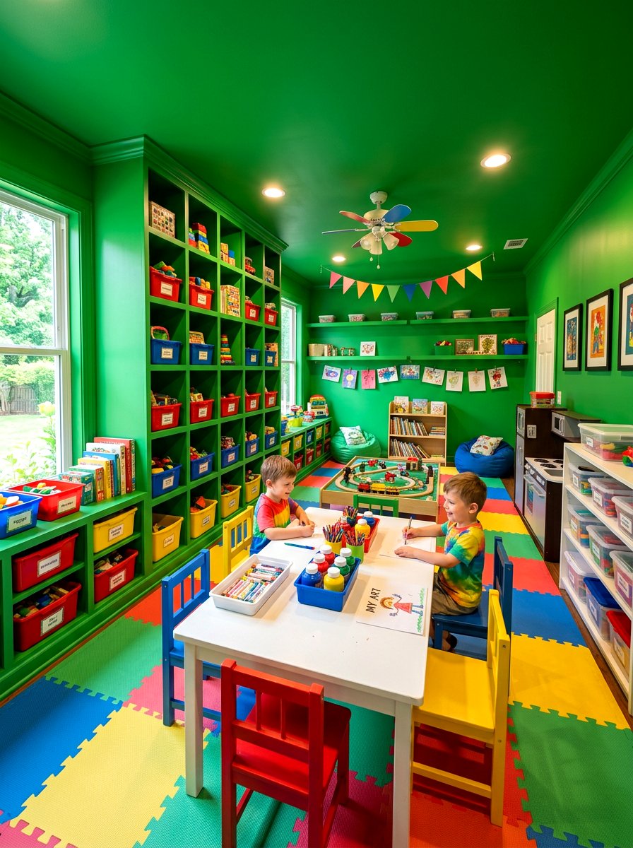 Kelly Green Play Space - 30 color drenched kids room ideas