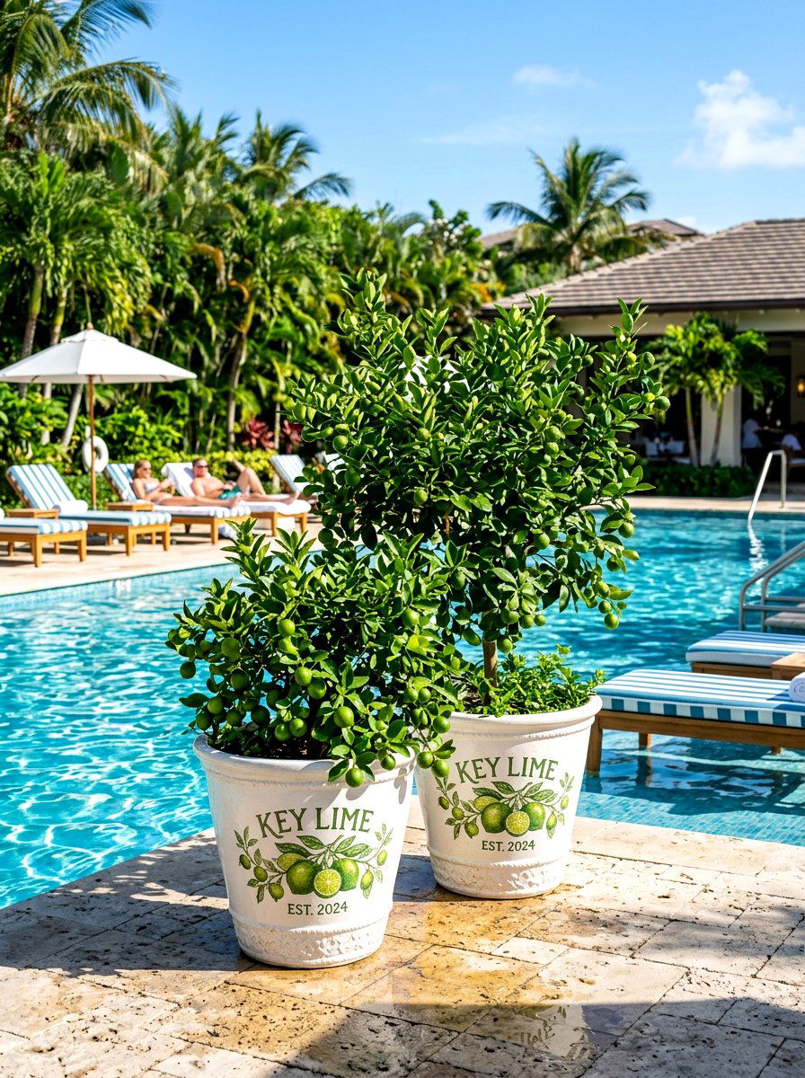 Key Lime Poolside Planters - 30 dwarf citrus garden ideas