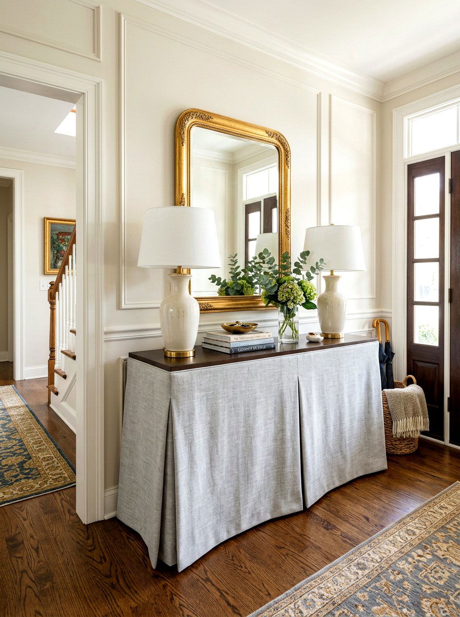 Kick Pleat Console Table - 30 tailored skirted furniture ideas
