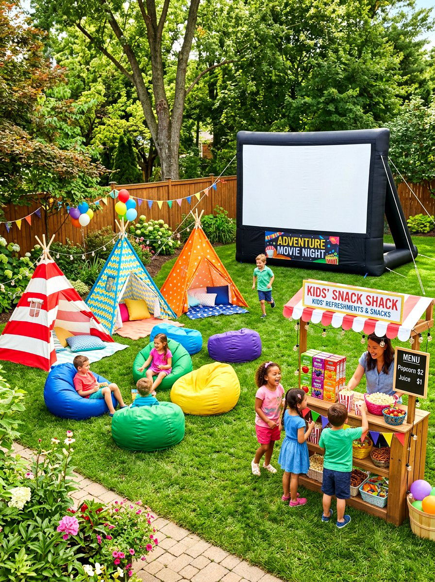 Kid Friendly Adventure Backyard - 30 outdoor movie patio ideas