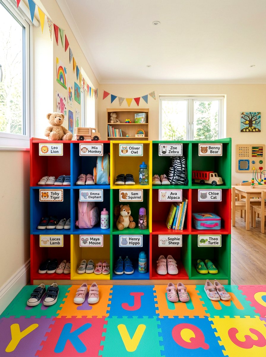Kid Friendly Low Level Cubbies - 30 entry cubby ideas