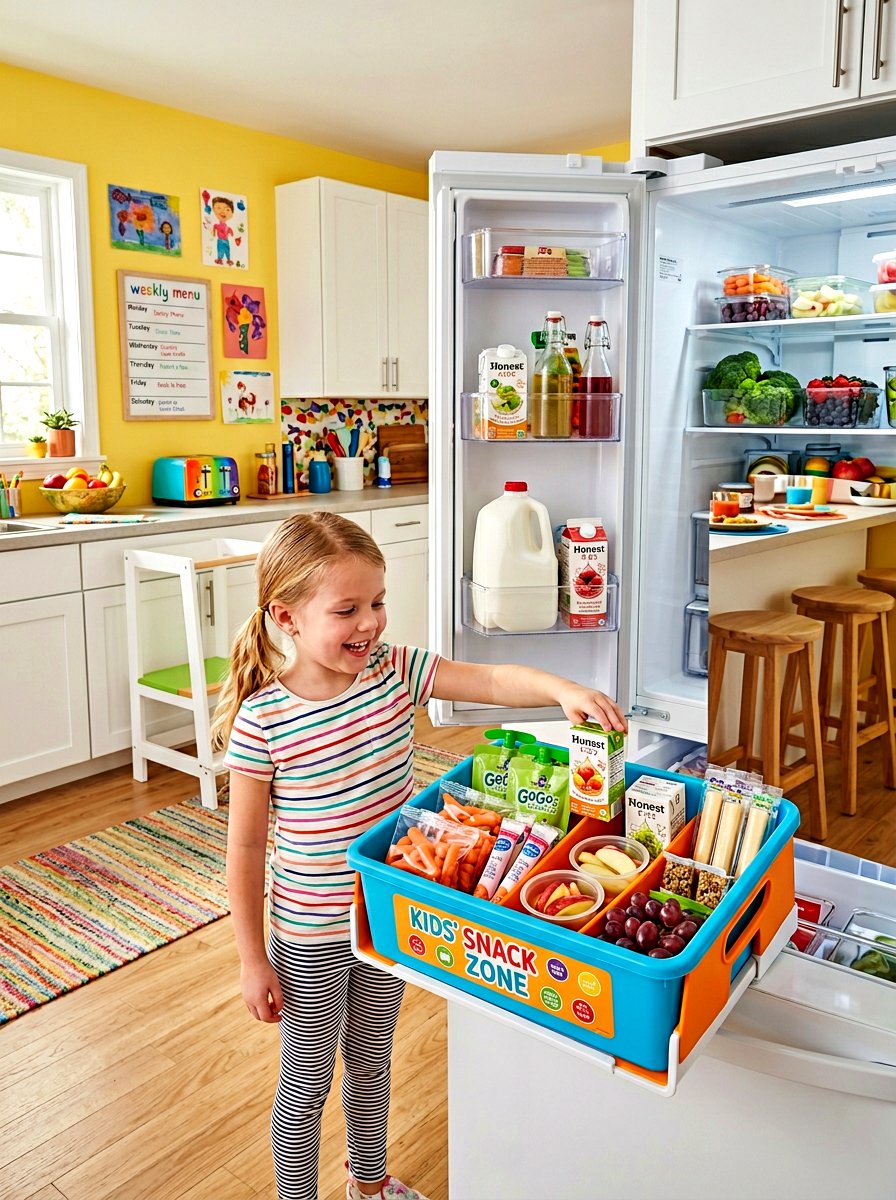 Kid Snack Bin - 30 fridge organization ideas