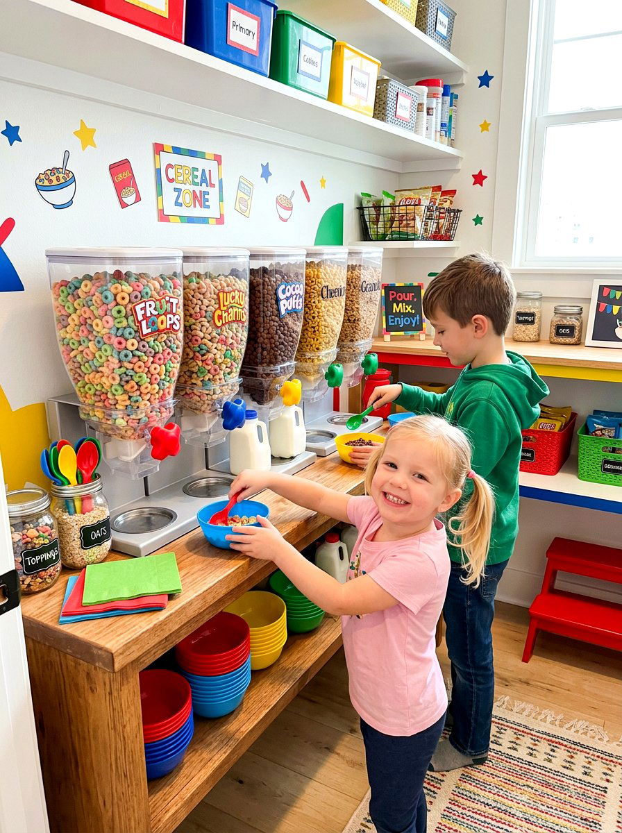 Kid friendly cereal station pantry - 30 cereal station pantry ideas