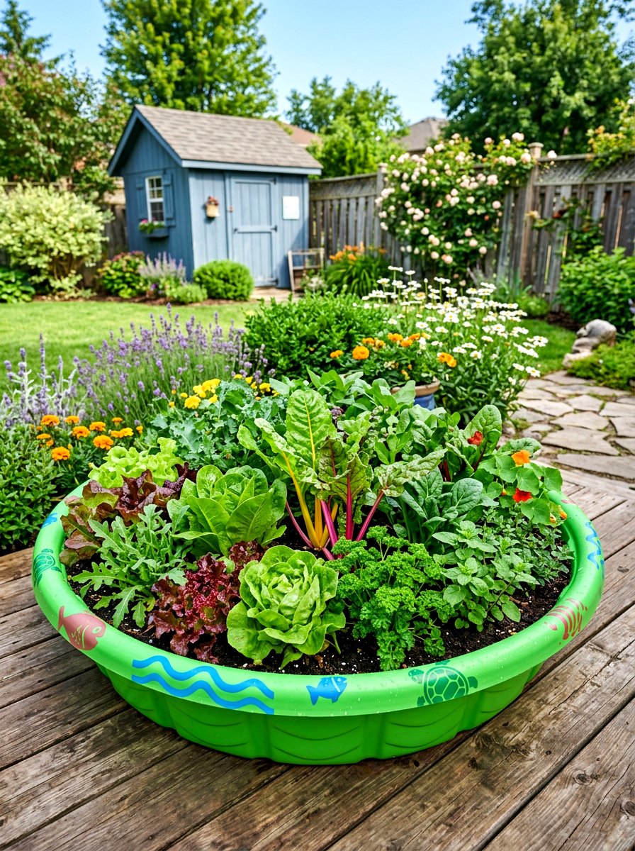 Kiddie Pool Vegetable Garden - 30 budget vegetable garden ideas