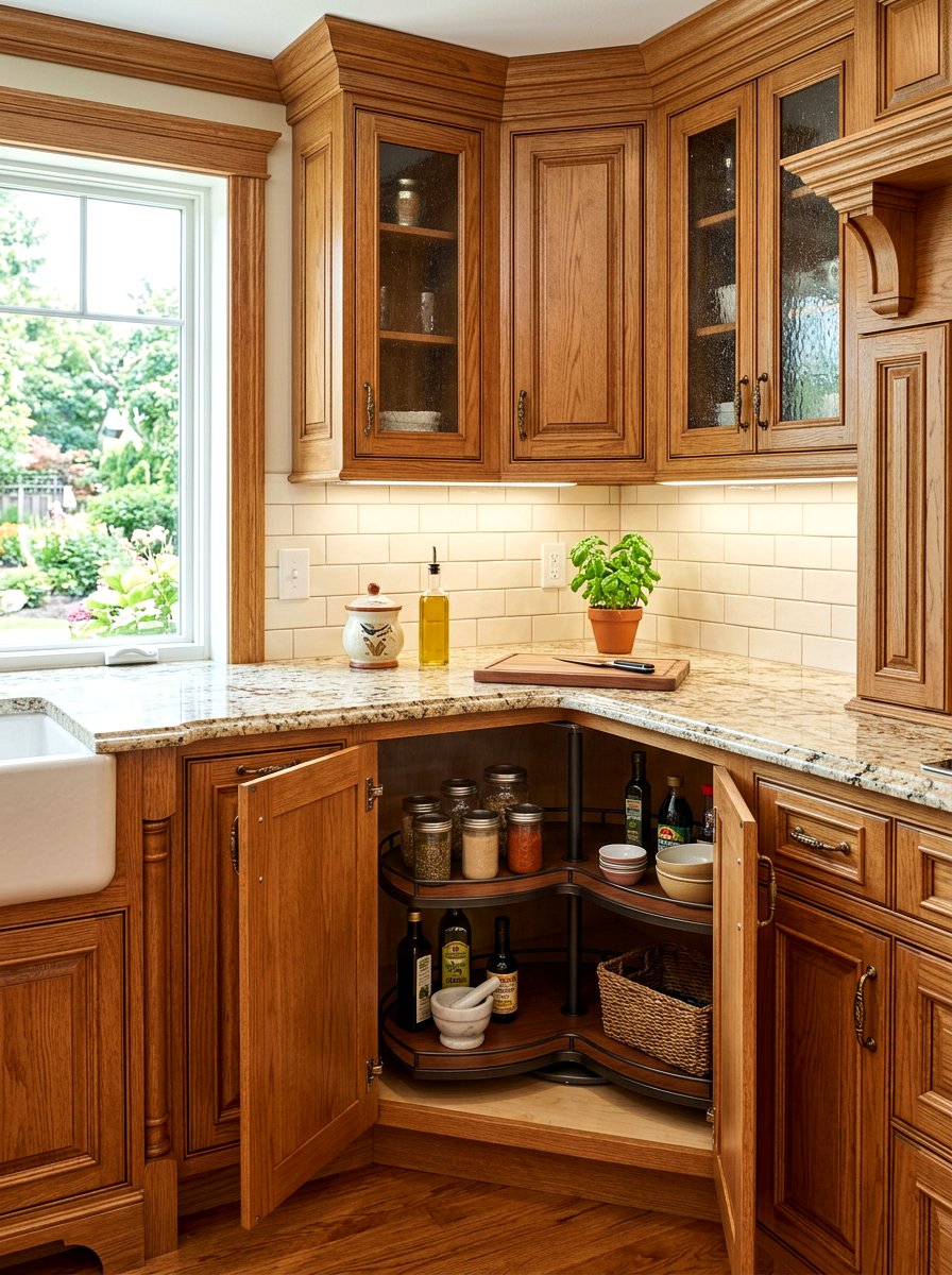 Kidney Shaped Lazy Susan - 30 blind corner cabinet ideas