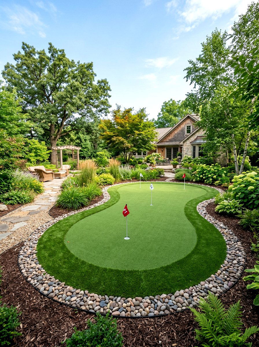 Kidney Shaped Putting Green - 30 backyard putting green ideas