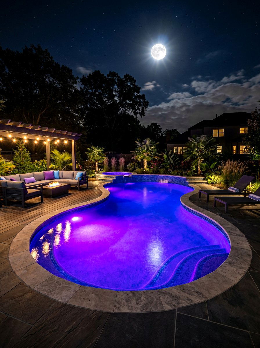 Kidney pool with LED lighting - 30 kidney shaped pool ideas