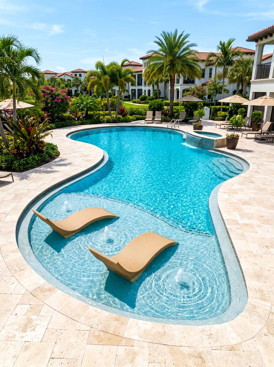 Kidney pool with baja shelf - 30 kidney shaped pool ideas
