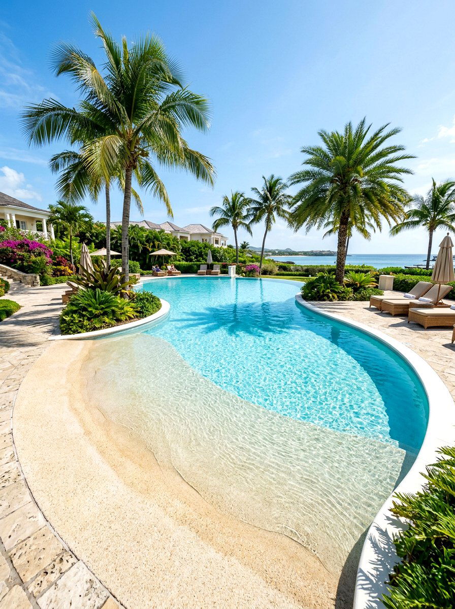 Kidney pool with beach entry - 30 kidney shaped pool ideas