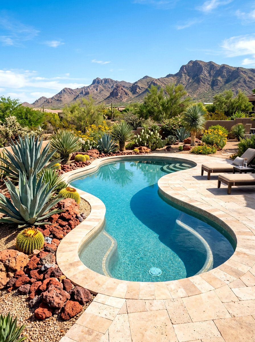 Kidney pool with desert landscaping - 30 kidney shaped pool ideas