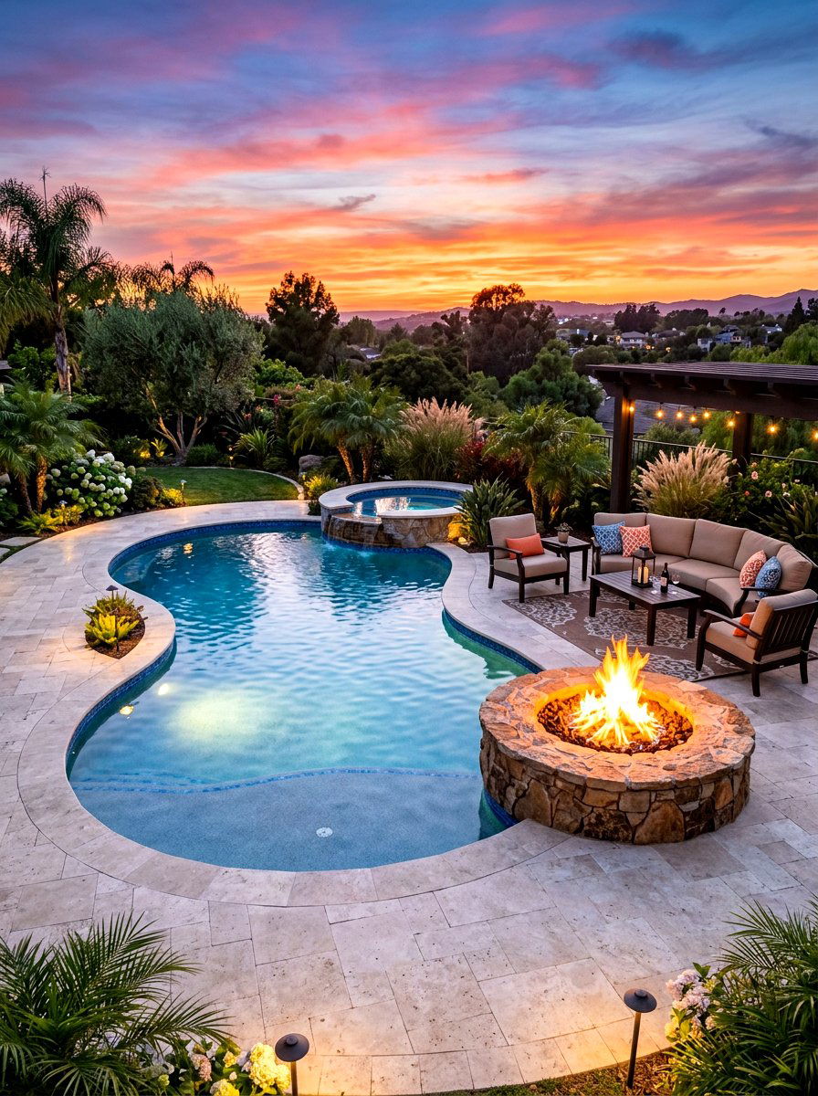 Kidney pool with fire pit - 30 kidney shaped pool ideas
