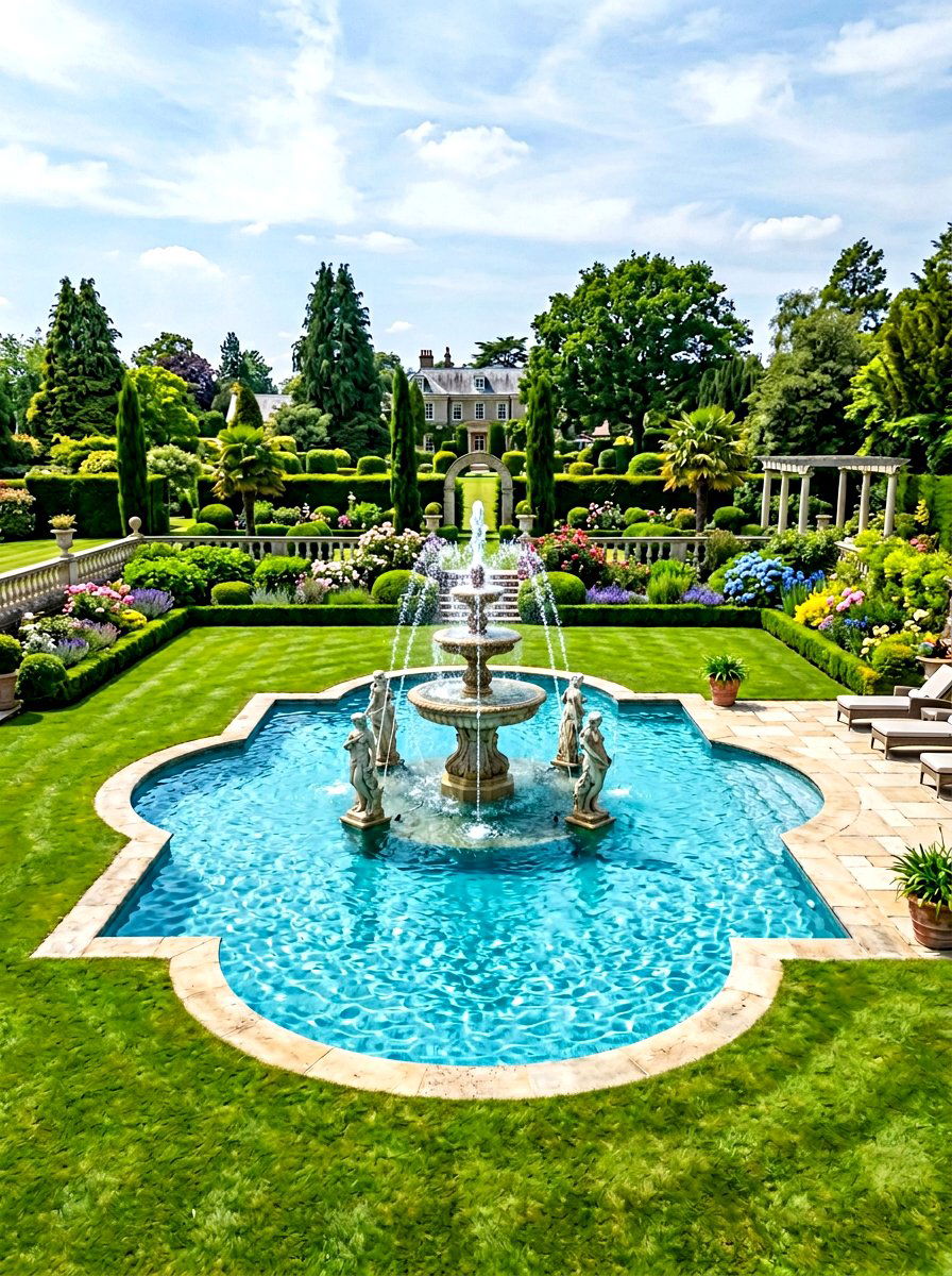 Kidney pool with fountain - 30 kidney shaped pool ideas