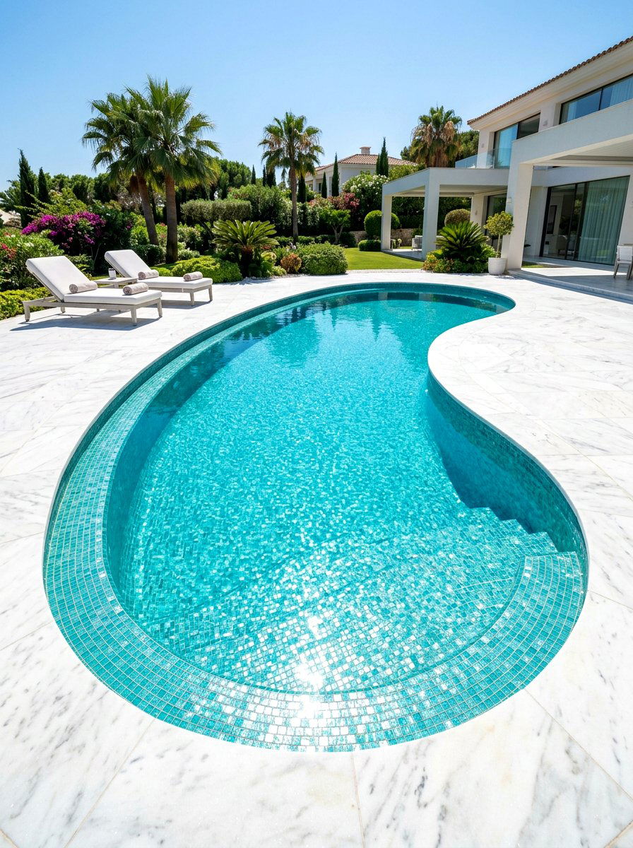 Kidney pool with glass tile - 30 kidney shaped pool ideas