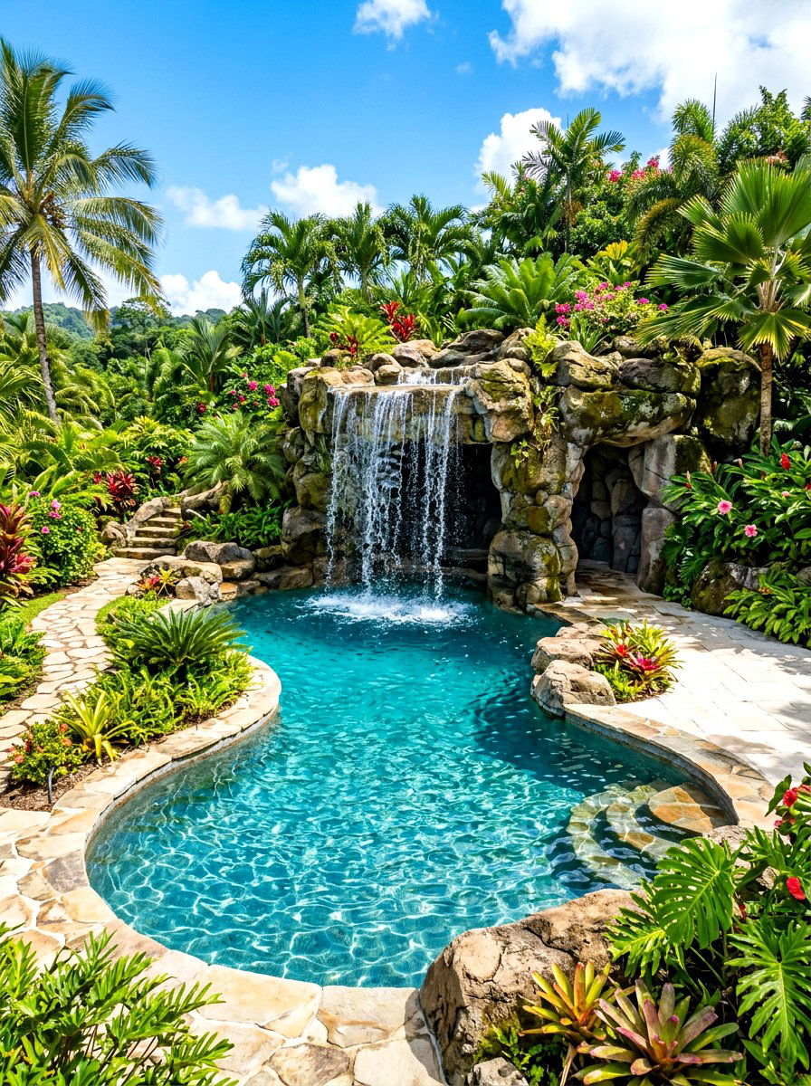 Kidney pool with grotto - 30 kidney shaped pool ideas